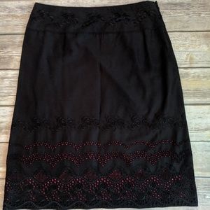 Emboidered cut out A-Line skirt red black